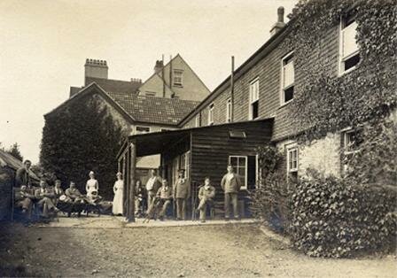 Hospital buildings with patients 1917