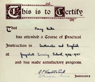 Percy Hicks School Certificate